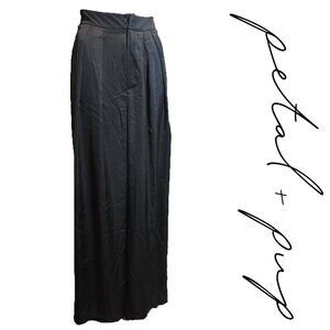 Petal & Pup Wellington Wide Leg Satin Pant Flaws Black Size 8
